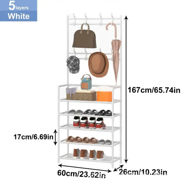 🌟 Étagère à Chaussures Multifonction 7 Niveaux + Porte-Manteaux 🌟